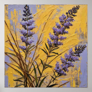 Lavendel vilda blommor på gyllene texturerad bakgr poster
