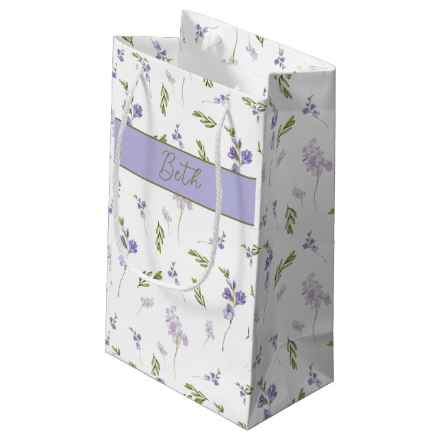 Lavendel Vildblomma Akvarell Blommig Monogram (Baksidan Vinklad)