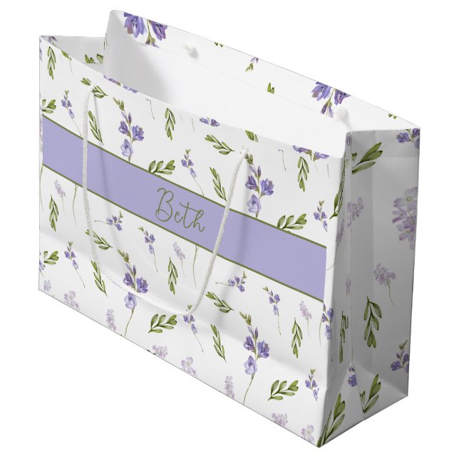 Lavendel Vildblomma Akvarell Blommig Monogram (Framsidan Vinklad)