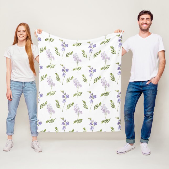 Lavendel Vildblomma Akvarell Blommönster  Fleecefilt (På plats)