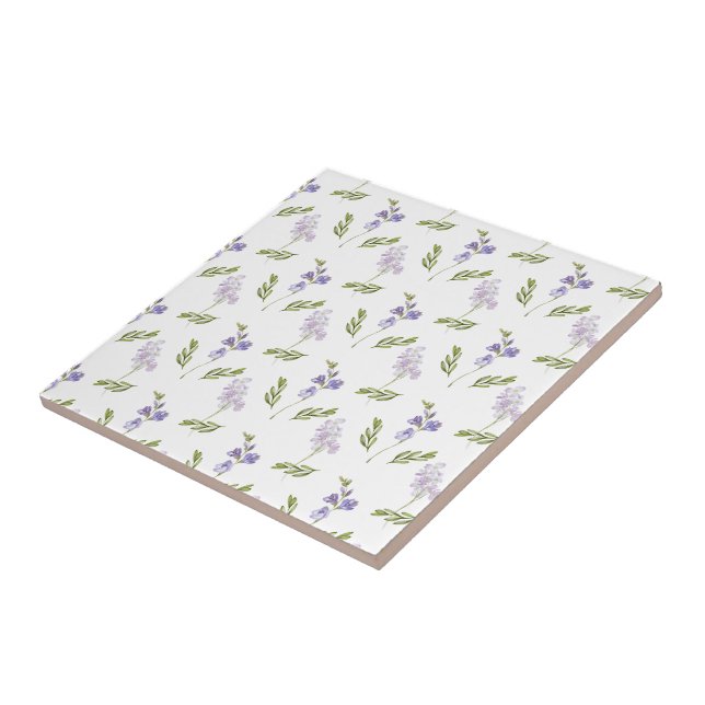 Lavendel Vildblomma Akvarell Blommönster Kakelplatta (Sidan)