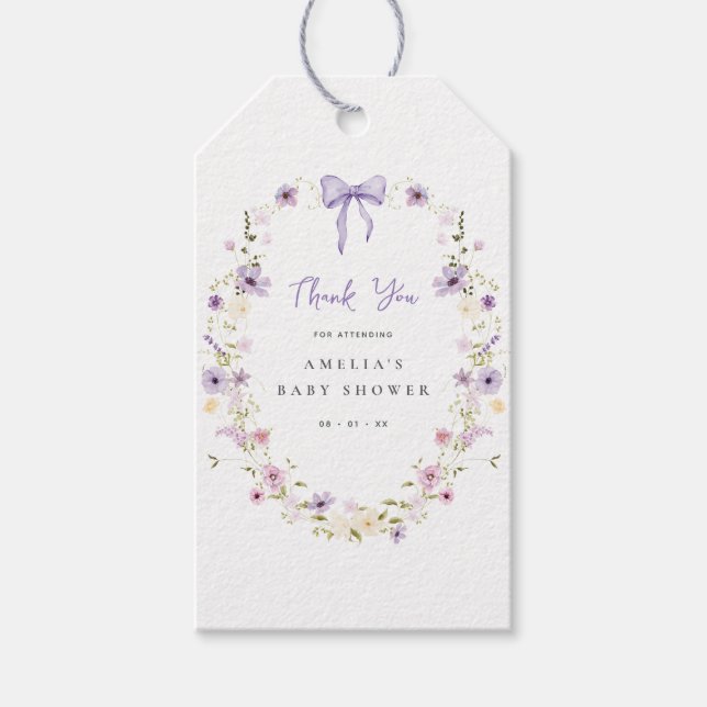 Lavendel Vildblomma Baby Shower Fördelarpåse Prese Presentetikett (Framsidan)