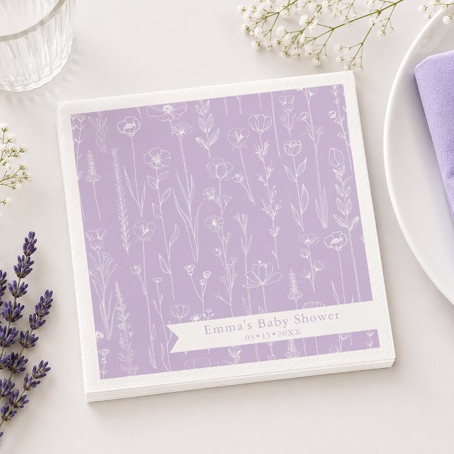 Lavendel Vildblomma Barnkalas | Blommönster  Pappersservett (Lavender Wildflower Paper Napkins)