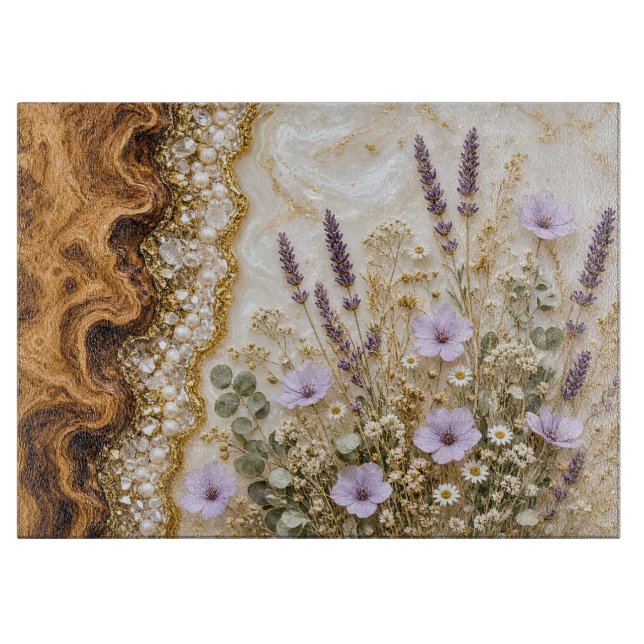 Lavendel Vildblomma Glas Skärbräda (Framsidan)