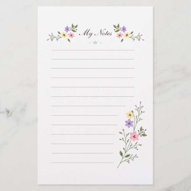 Lavendel Vildblomma Kantad Pappersnotis Brevpapper (Framsida)