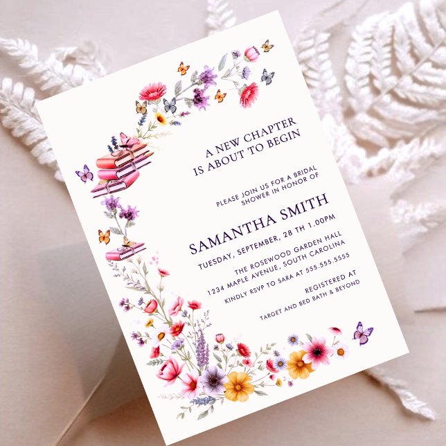 Lavendel Vildblomma Ny Kapitel Bröllopsdusch Inbjudningar (Celebrate her next chapter with elegant lavender wildflowers and storybook charm.)