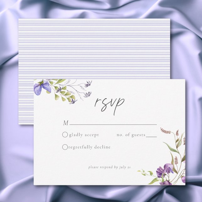 Lavendel Vildblomma Trädgård Romantisk Vit Bröllop OSA Kort (Lavender Wildflower Garden Romantic White Wedding RSVP Card)