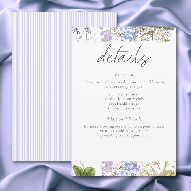 Lavendel Vildblomma Trädgård Romantisk Vit Bröllop Tilläggskort (Lavender Wildflower Garden Romantic White Wedding Enclosure Card)
