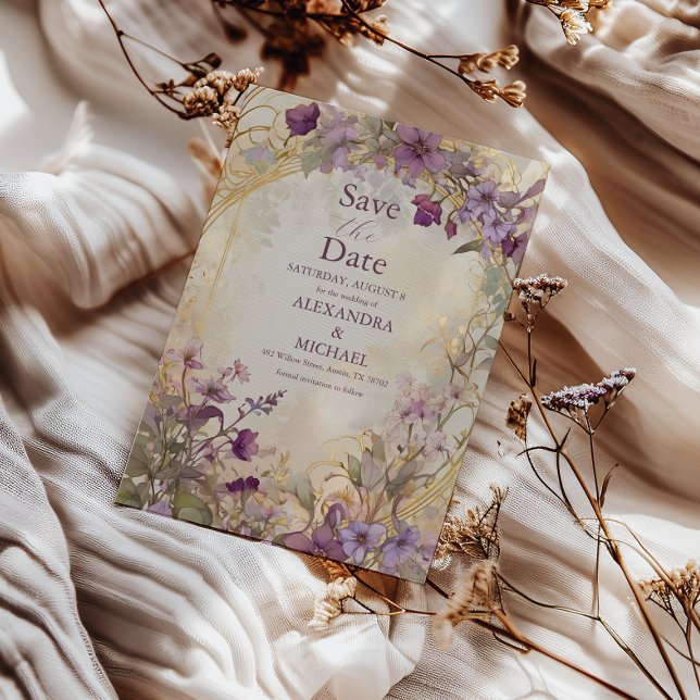 Lavendel Vintage Bröllop Art Nouveau Mucha Spara Datumet (Skapare uppladdad)
