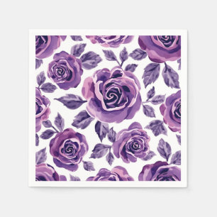 Lavendel & Violett Akvarell Ros Blommönster Pappersservett