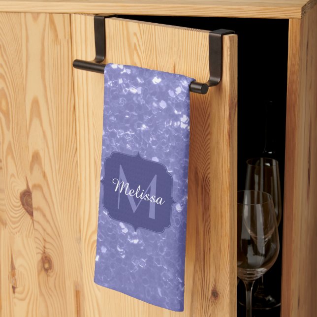 Lavendel violett gnistrar glitter bling Monogram Kökshandduk (Thirds Fold)