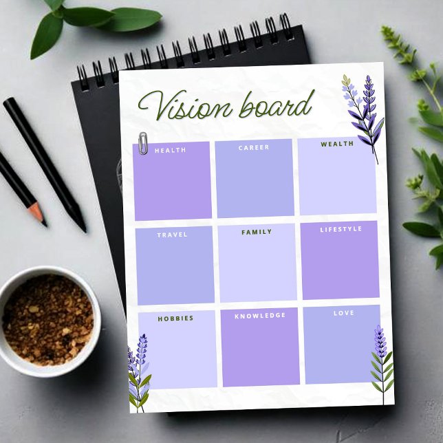Lavendel Visionsbräda | Målplaneringsarbetsblad Poster (Lavender Vision Board | Goal Planner Worksheet Poster, Personal Growth Planner)
