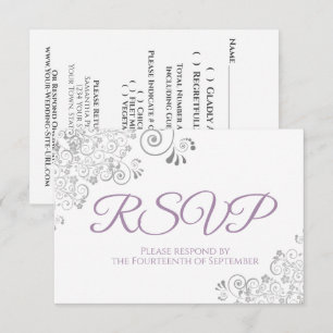 Lavendel & Vit Elegant Silver Spets Bröllop OSA Kort