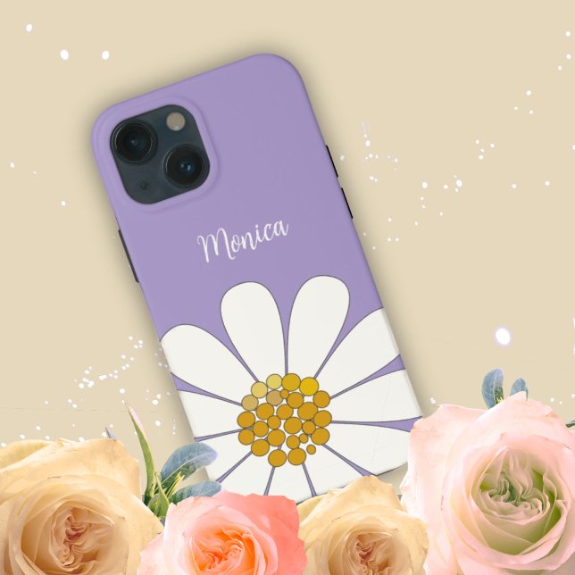 Lavendel Vit Modern Daisy Blomma Anpassat Namn (Skapare uppladdad)