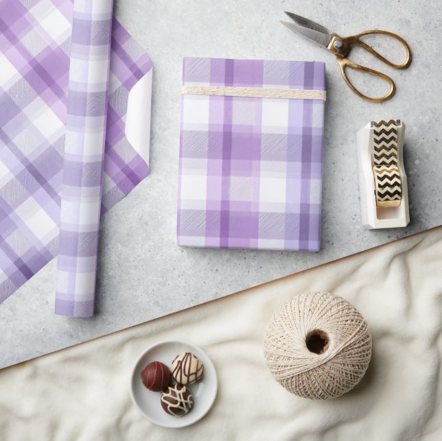 Lavendel Vit Pastell Rutig Dimmig Rutmönster Presentpapper (Hantverk)