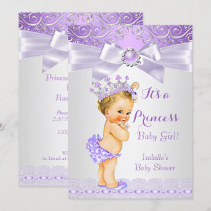 Lavendel Vit Syrlilja Prinsessa Baby Shower Blond Inbjudningar