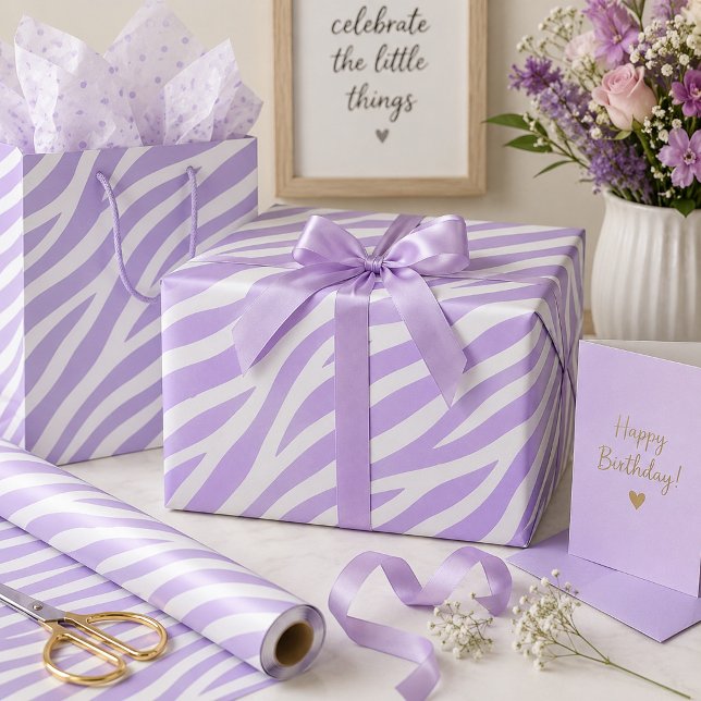Lavendel & Vit Zebrarandigt Djurtryck  Presentpapper (Skapare uppladdad)