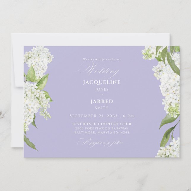 Lavendel Vita Hydrangeas Bröllop  Inbjudningar (Framsida)