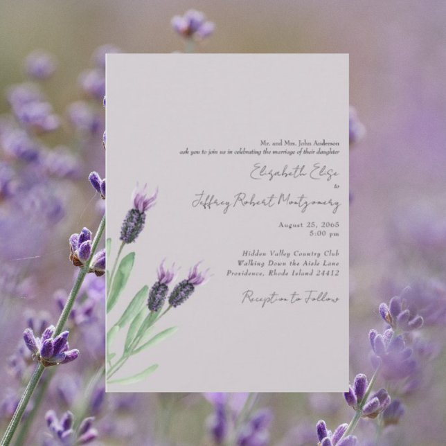 Lavendel Watercolor Blad Modern Bröllop Inbjudningar (Skapare uppladdad)