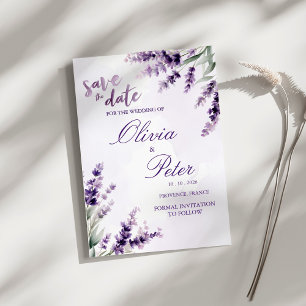 Lavendel Watercolor Blommig Spara Datum Inbjudningar