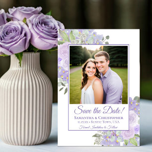 Lavendel Watercolor Boho Chic Blommig Foto Bröllop Spara Datumet