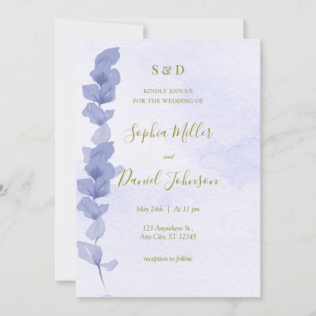 Lavendel Watercolor Bröllopsinbjudan Inbjudningar (Framsida)