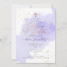 Lavendel Watercolor Dopup + 1-års födelsedagsinbju Inbjudningar