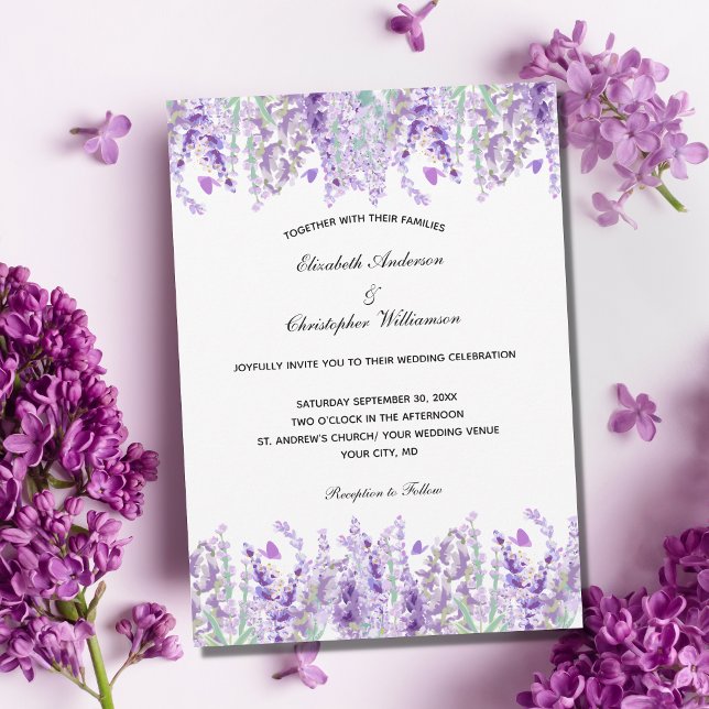 Lavendel Watercolor Elegant Blommig Bröllop Inbjudningar (Skapare uppladdad)