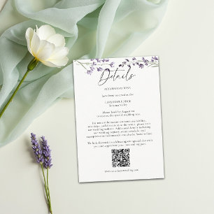 Lavendel Watercolor Elegant QR Bröllopsdetaljer Tilläggskort