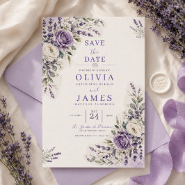 Lavendel Watercolor Spara Datum-kort Inbjudningar