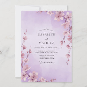 Lavendel Whimsical Sakura Bröllop Inbjudningar