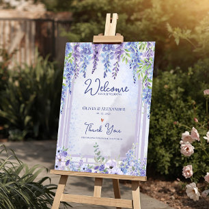 Lavendel Wisteria Blommig Valvbåge Bröllop Välkomm Poster
