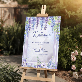 Lavendel Wisteria Blommig Valvbåge Bröllop Välkomm Poster