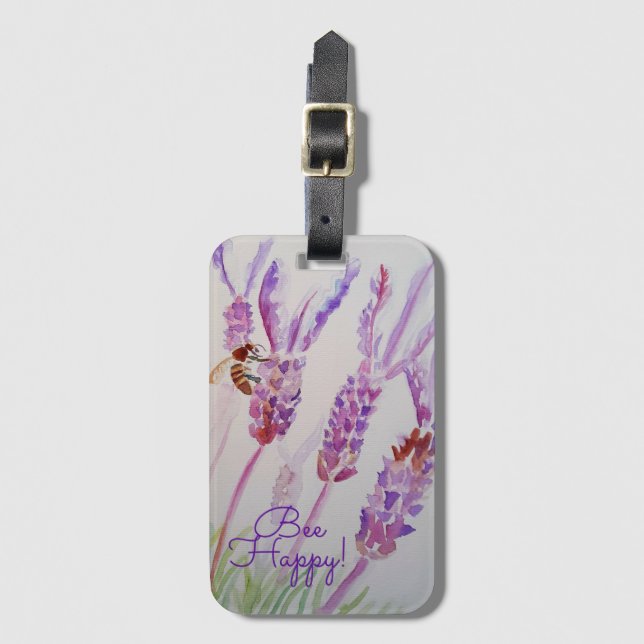 Lavendelbi Glad Ört Vattenfärg Blomma Bagagebricka (Framsida vertikal)