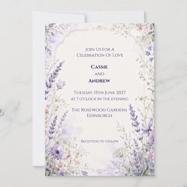 Lavendelblå botanisk bröllopsinbjudan inbjudningar (Framsida)