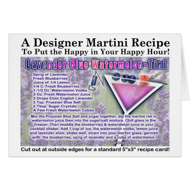 Lavendelblå vattenmelon Martini receptkort Hälsningskort (Framsidan Horizontal)