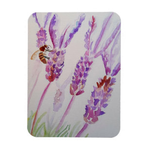 Lavendelblomma och Bee Watercolor Art Magnet
