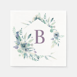 Lavendelblomma Vattenfärg Monogram Servett