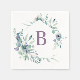 Lavendelblomma Vattenfärg Monogram Servett