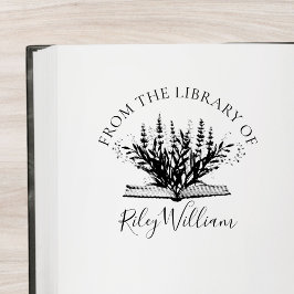 Lavendelblomma Växer Från Bok Exlibris Självfärgande Stämpel