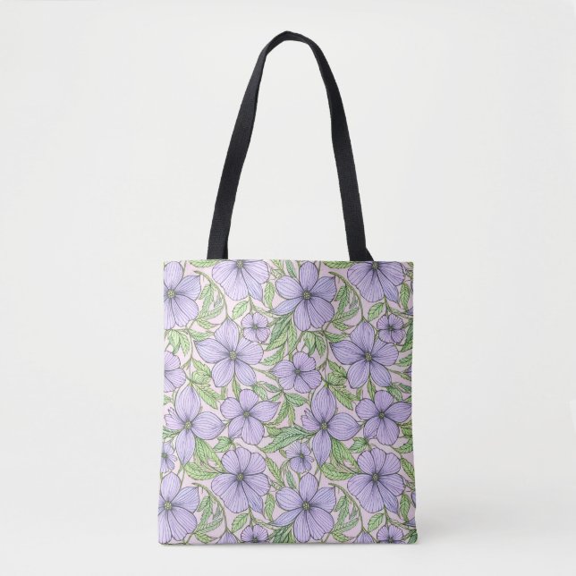 Lavendelblommande blomsterhandväskor tygkasse (Framsida)