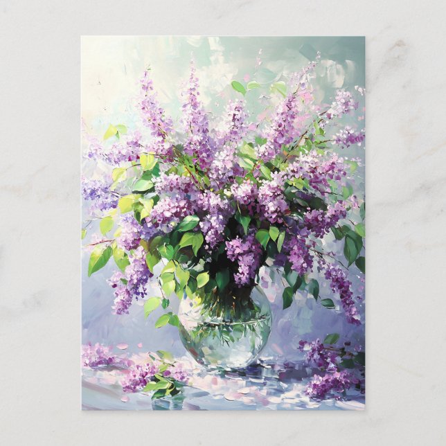 Lavendelblommande syrenbukett meddelande vykort (Framsida)
