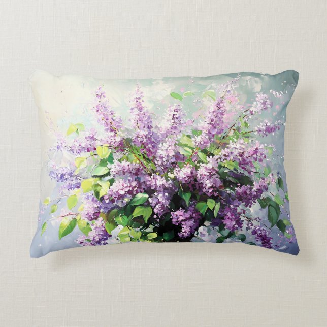Lavendelblommande syrenbukett prydnadskudde (Framsidan)