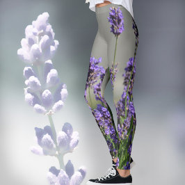 LavendelBlommar Blommigt Botaniskt Grått Leggings