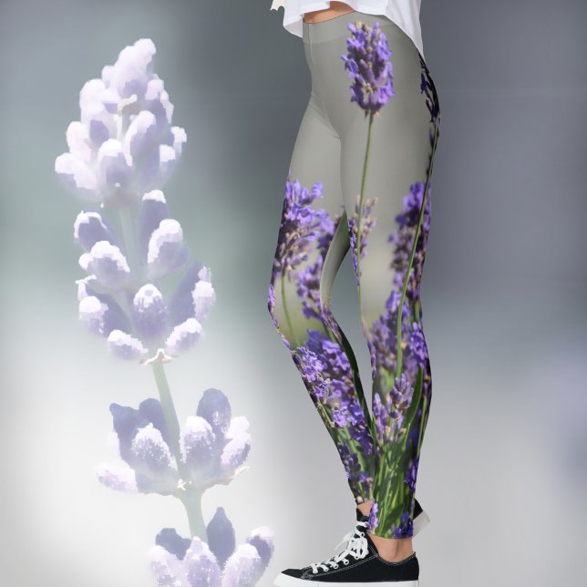 LavendelBlommar Blommigt Botaniskt Grått Leggings (Skapare uppladdad)