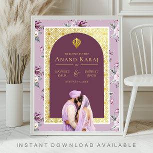Lavendelblommig Anand Karaj Bröllop Välkomstskylt Poster