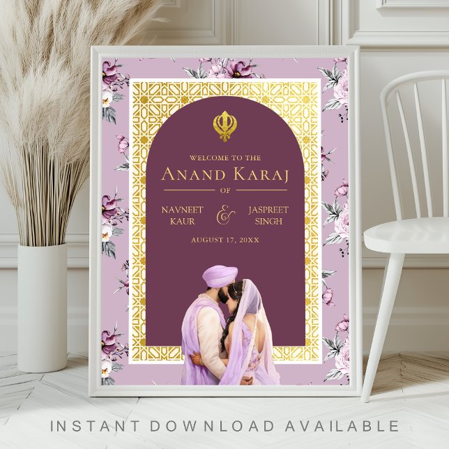 Lavendelblommig Anand Karaj Bröllop Välkomstskylt Poster (Skapare uppladdad)