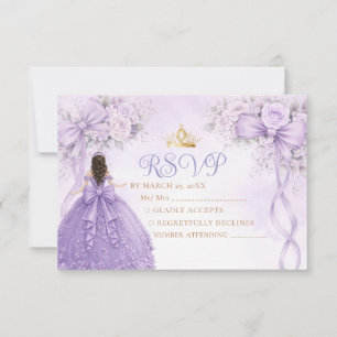 Lavendelblommig Båge Quinceañera Krona RSVP-kort Tack Kort