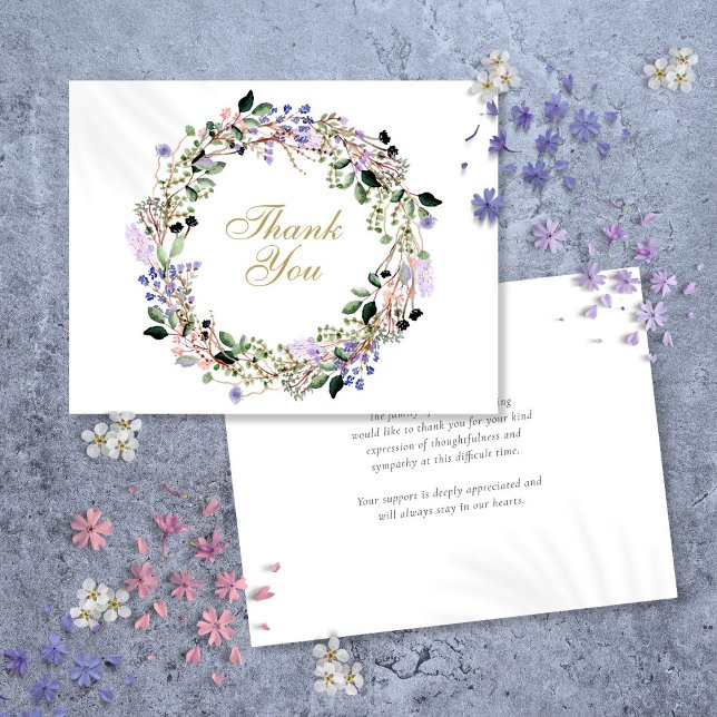 Lavendelblommig begravningsfirande av livet tack kort (Lavender Floral Funeral Celebration Of Life Thank You Card)