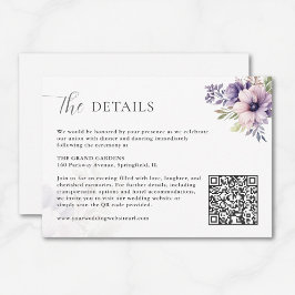 Lavendelblommig bröllopsinformationskort QR-kod Tilläggskort